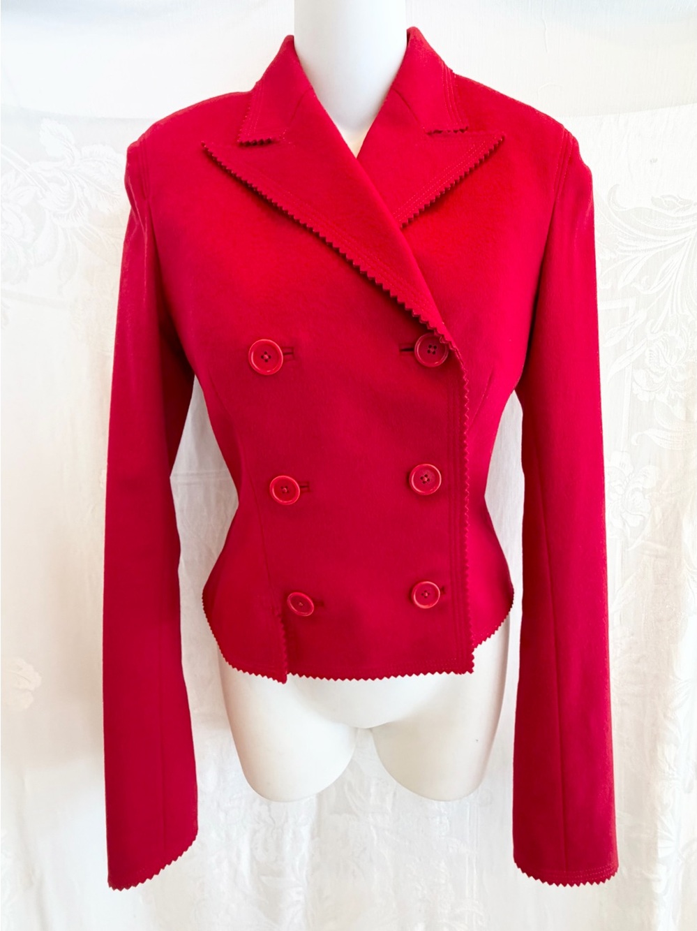 Richard Tyler Couture Red Wool & Silk Double Breasted Blazer Jacket US 4 $2885